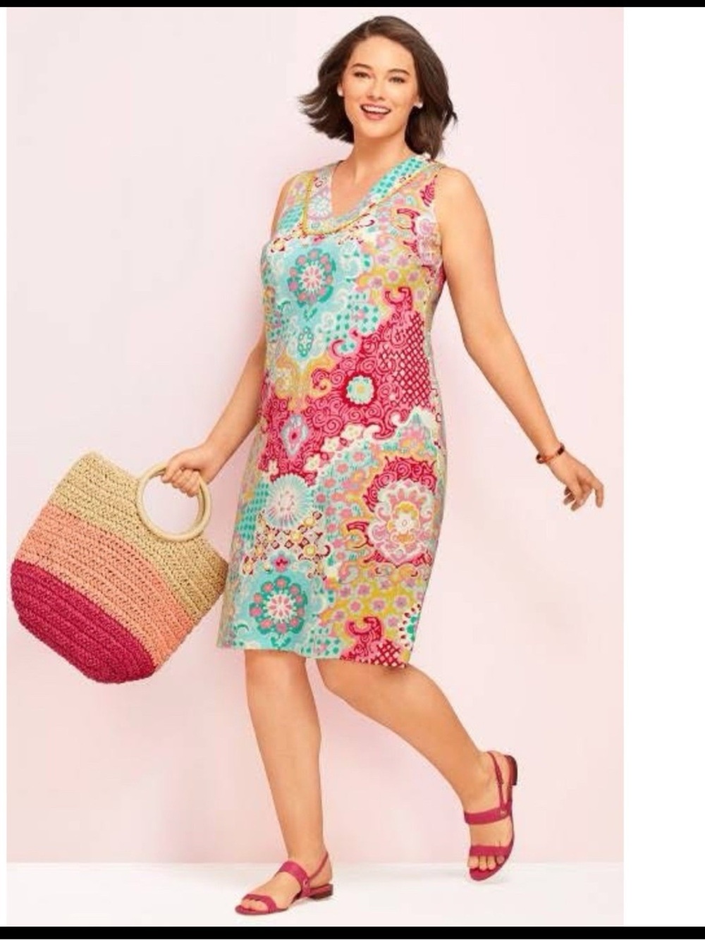 TALBOTS Medallion Interlock Shift Dress Women Floral Preppy Summer Stretch 3X
